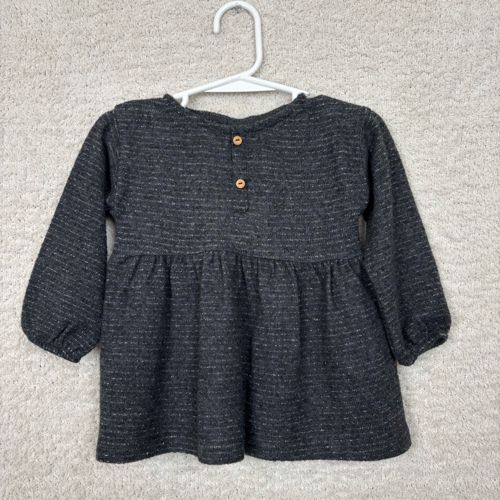 Zara Top Toddler Girl 12-18 Months Black/Gray With Silver Tencel Blouse‎
